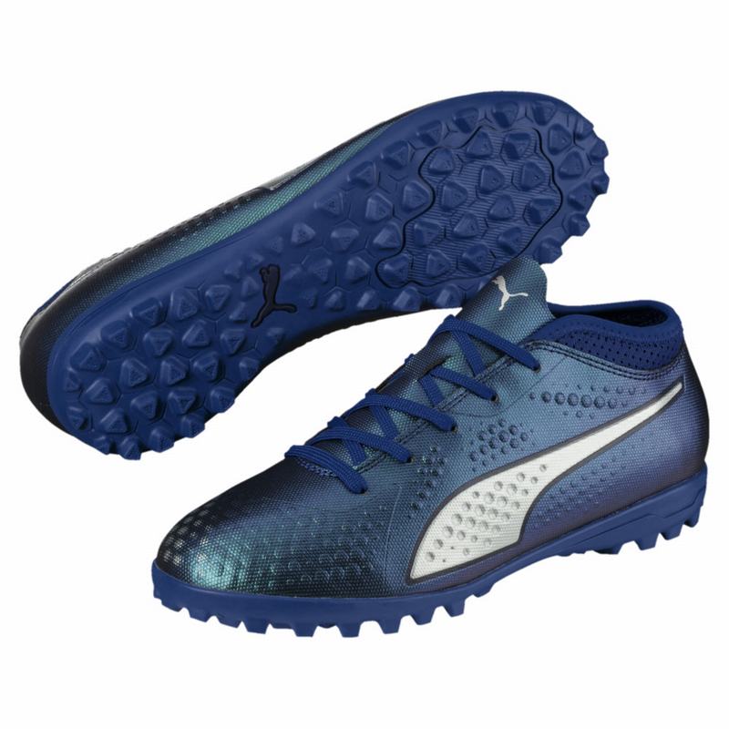 Chaussure de Foot Puma One 4 Synthetic It Garcon Bleu/Argent/Bleu Marine Soldes 630EUTGD